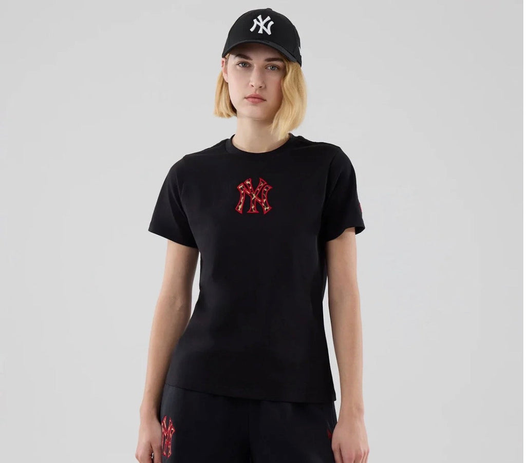 new era t-shirt logo leopardato donna