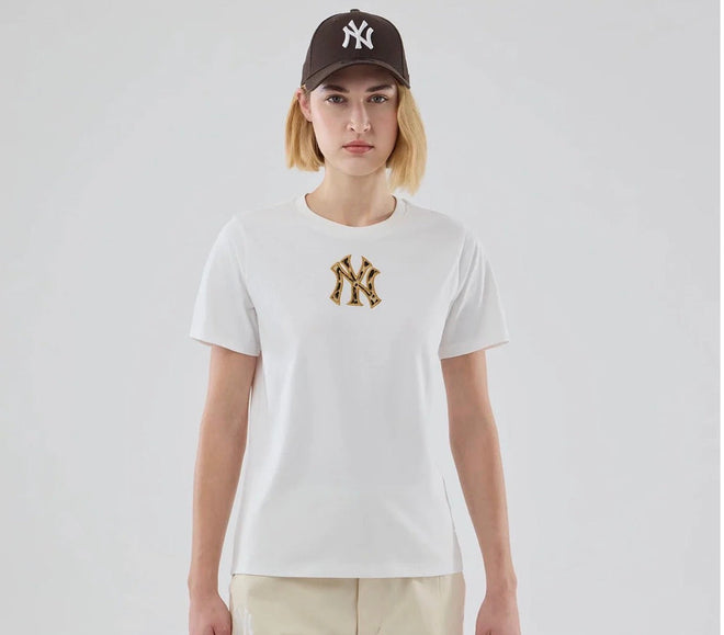 new era t-shirt logo leopardato donna