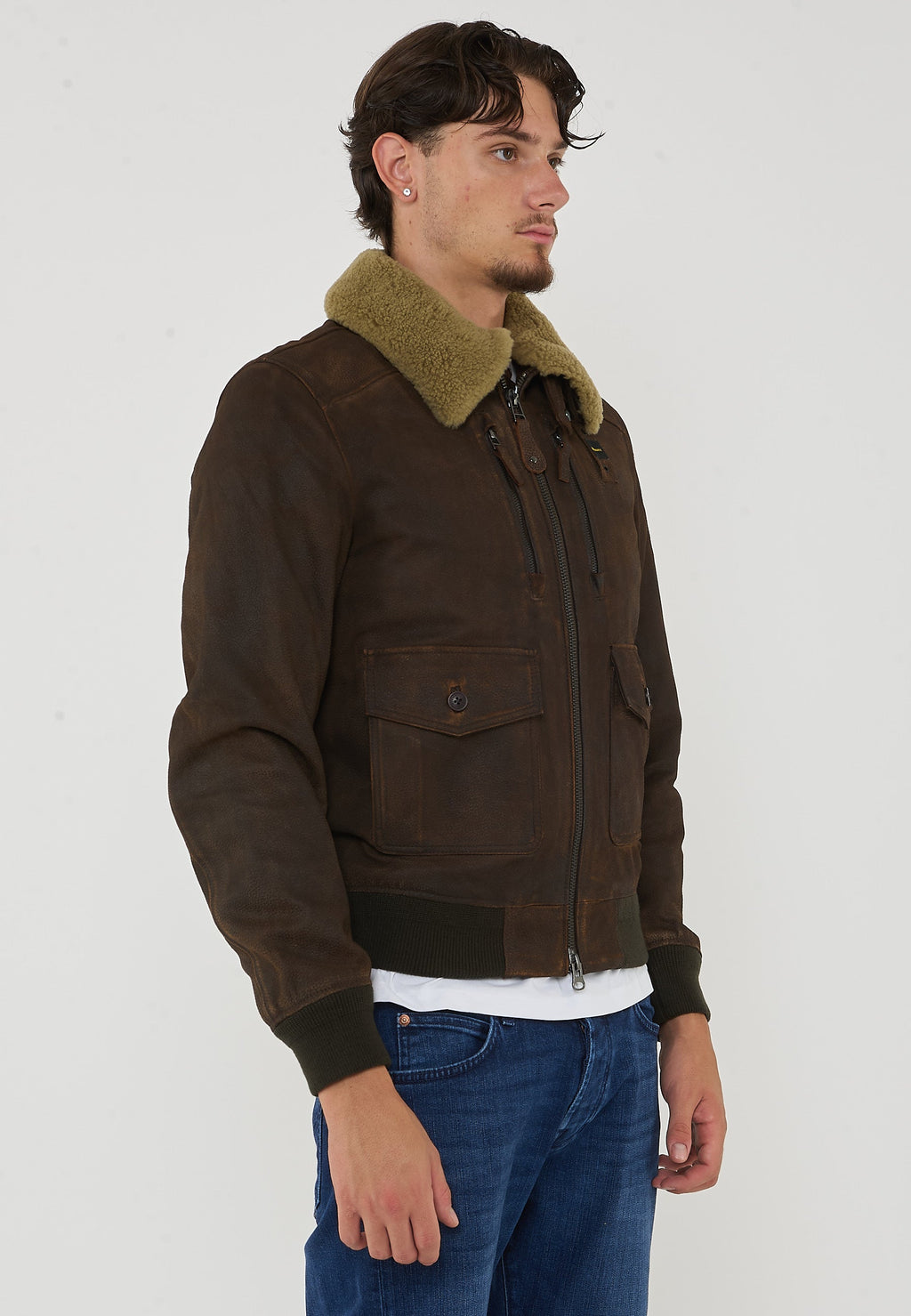 BLAUER Bomber Con Collo In Pelliccia Cheitons Brown - foto 4